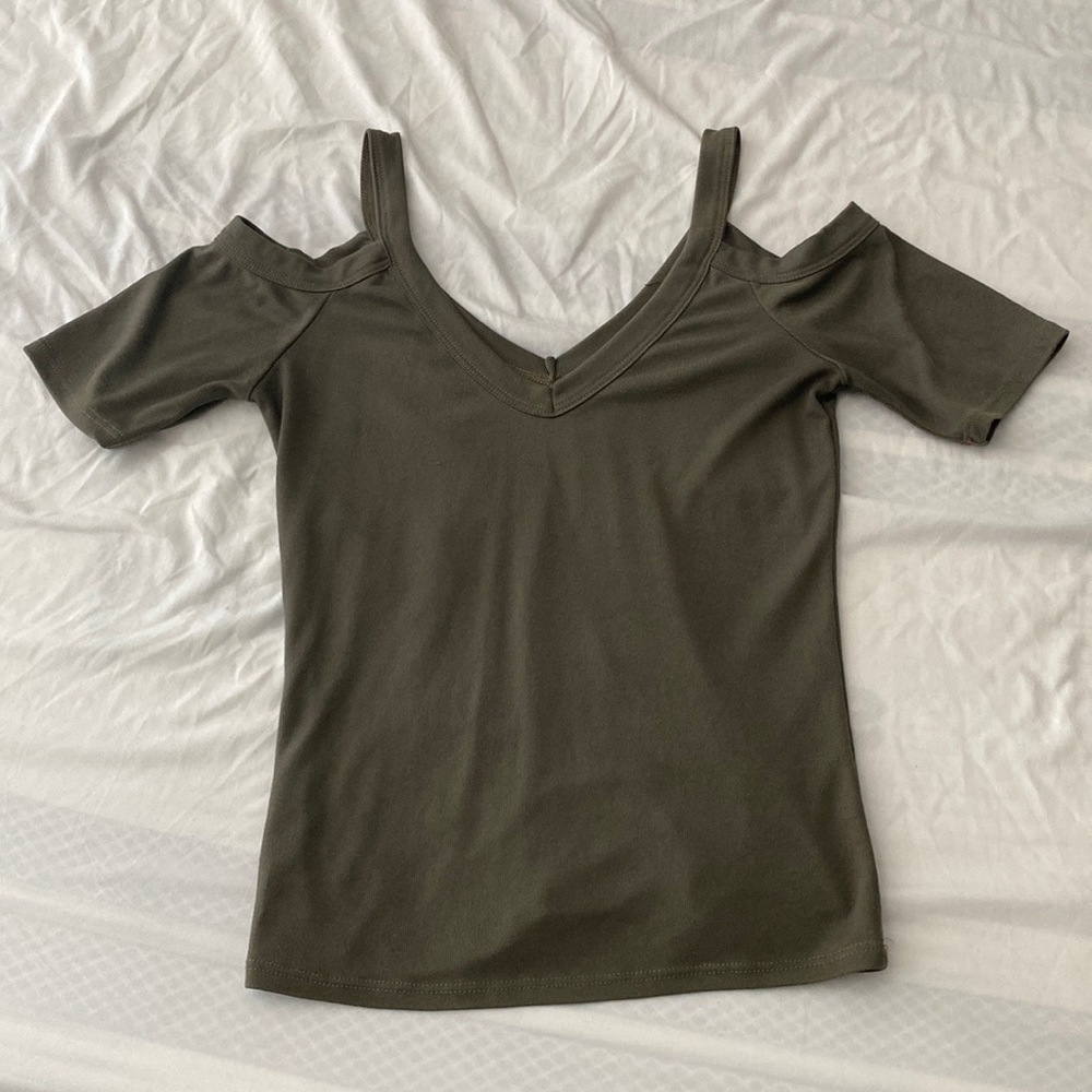 Olive green cold shoulder tee